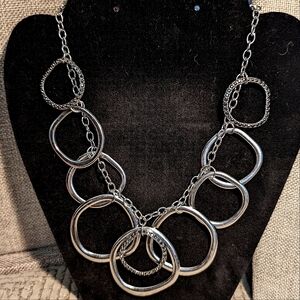 Paparazzi‎ silver tone costume metal/marcasite dangling rings necklace